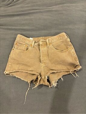 Levi's Frayed Hem High-Rise Jean Shorts in Tan